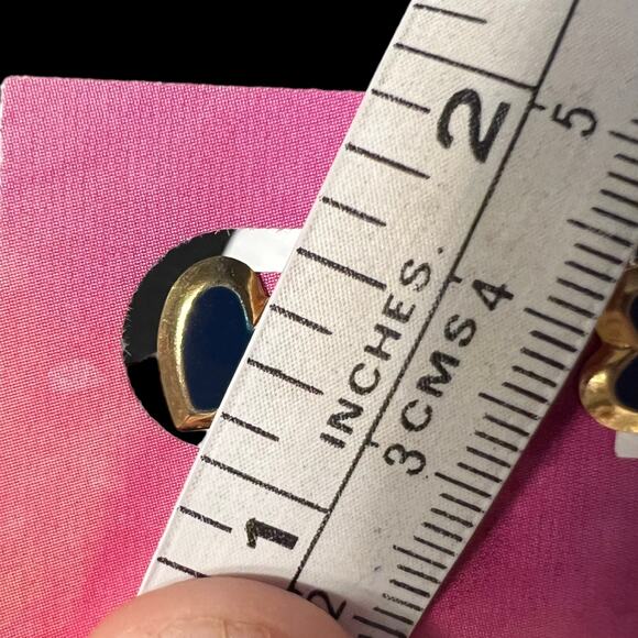 Vintage 90s Blue and Gold Heart Post Earrings - Picture 13 of 16